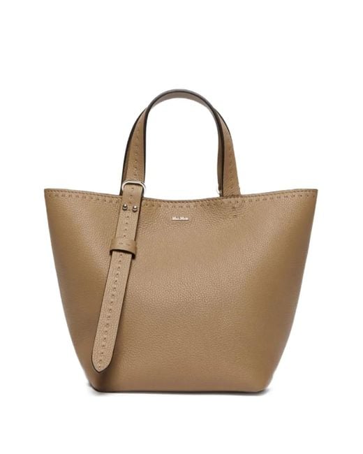 Max Mara Natural Stitch-Detail Bucket Handbag