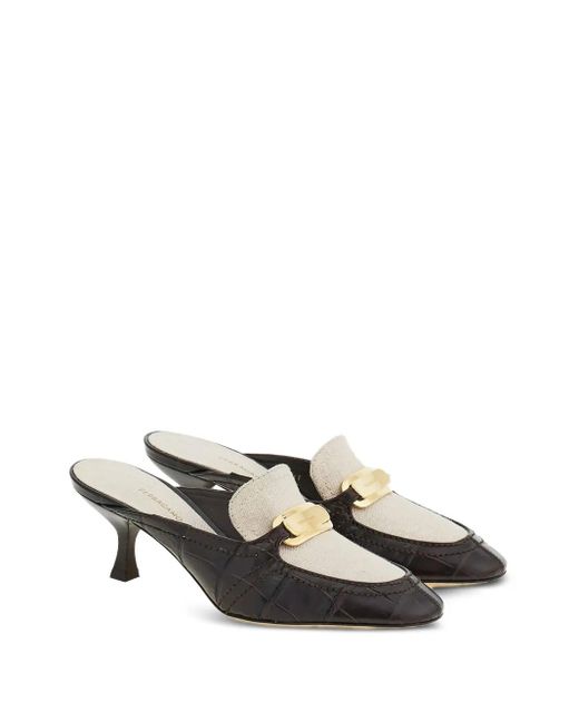 Ferragamo Natural Crocodile-Effect Mules