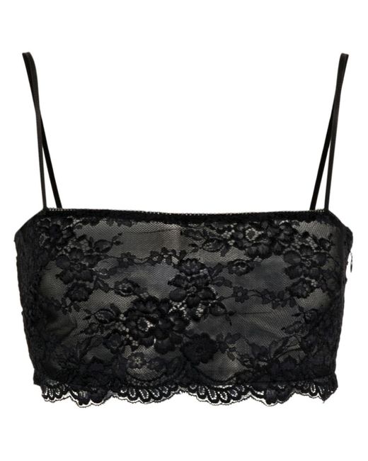 Blumarine Black Floral-lace Crop Top