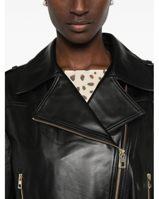 ADRIANNA FERETTI Black Belted Leather Biker Jacket