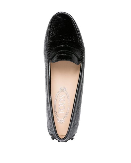 Tod's Black Crinkled-leather Penny Loafers