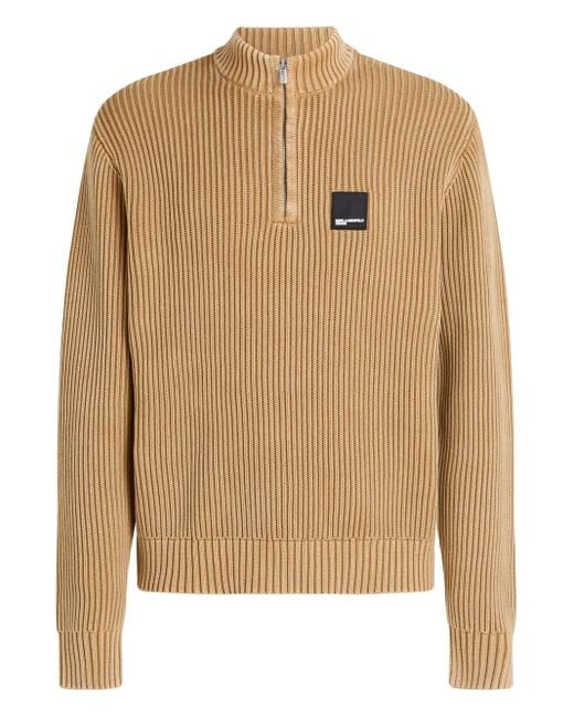 Maglione Con Mezza Zip di Karl Lagerfeld in Natural da Uomo
