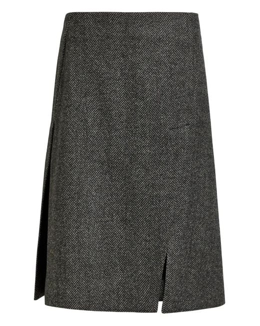Stella McCartney Gray Herringbone Side-Slit Midi Skirt