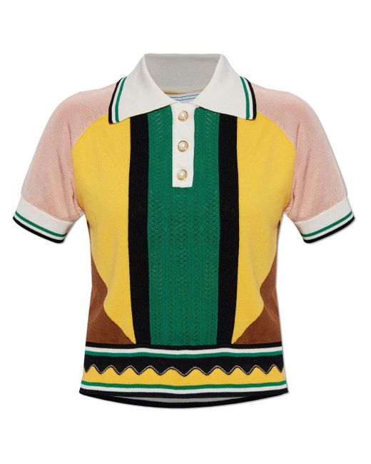 Casablancabrand Green Colour-block Panelled Polo Shirt