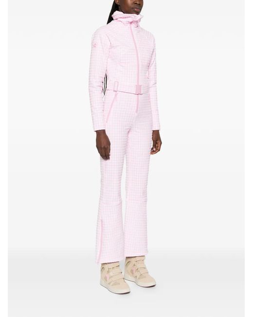 CORDOVA Pink Gingham-Pattern Belted Ski Suit