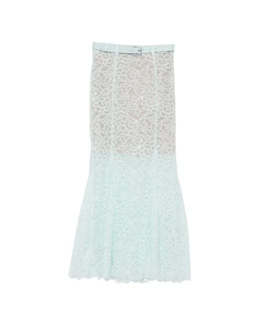 Self-Portrait White Belted Lace-Overlay Mini Skirt