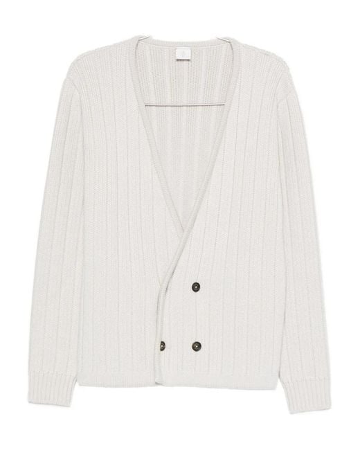 Eleventy White Raglan Ribbed Cardigan for men