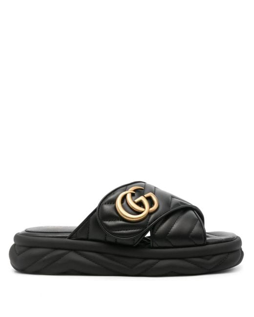 Gucci Black Marmont Quilted Leather Slides