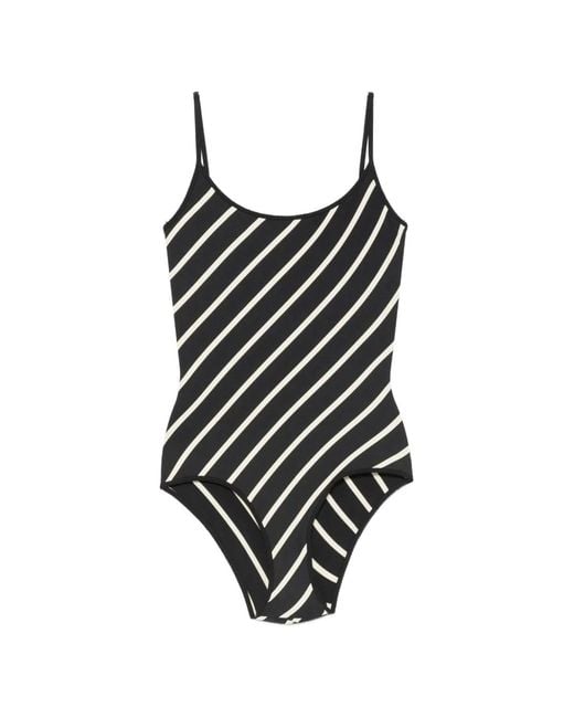 Laura Urbinati Black Diagonal-Stripe Swimsuit