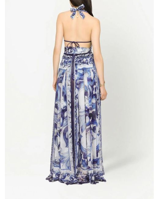 Dolce & Gabbana Purple Majolica-Print Chiffon Maxi Dress