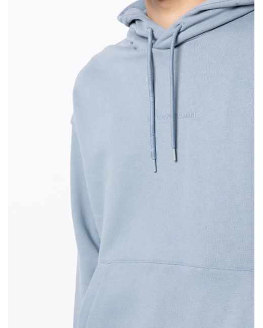 Emporio Armani Blue Pouch-Pocket Cotton Hoodie for men
