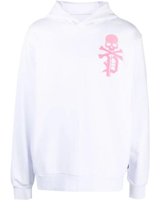 Philipp Plein White Gothic Plein Logo-Flocked Cotton Hoodie for men