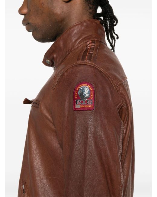 Parajumpers Brown Justin Zip-up Leather Jacket for men