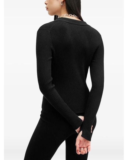 AllSaints Black Cruz Ribbed Button-Up Cardigan