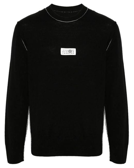 MM6 by Maison Margiela Black Crew Neck Sweater With Contrasting Stitch Detail for men