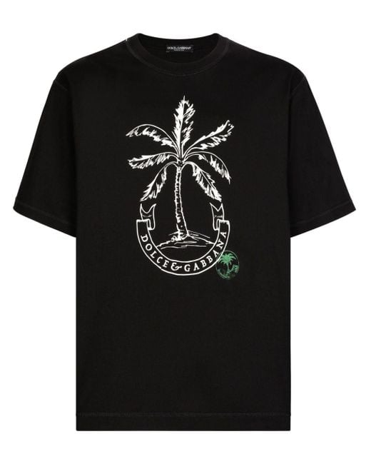 Dolce & Gabbana Black Short-Sleeved Banana-Tree-Print T-Shirt for men