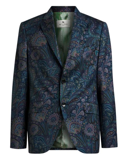Etro Blue Veste En Laine À Fleurs for men