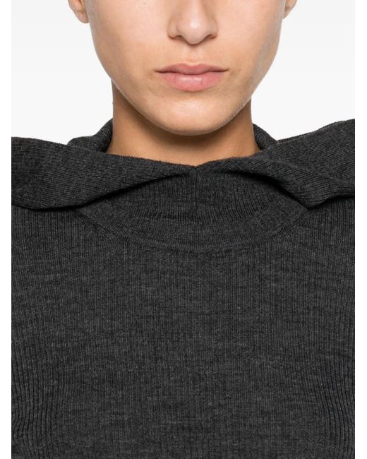 P.A.R.O.S.H. Black Hooded Ribbed Bodysuit