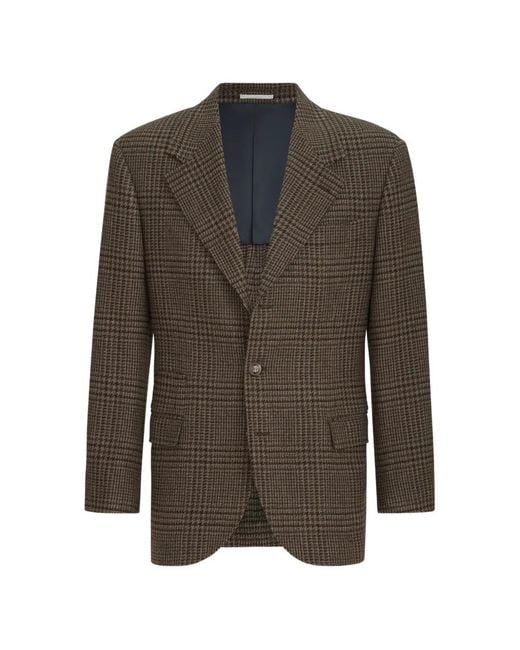 Brunello Cucinelli Brown Cashmere Prince Of Wales Tailor Blazer for men