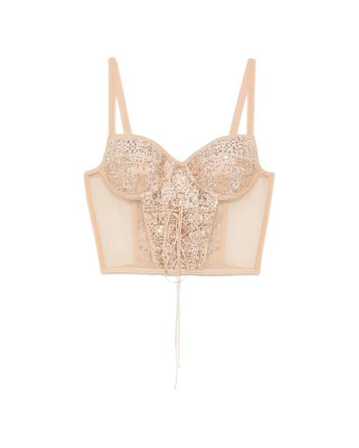 Ermanno Scervino White Lace-Up Sequin-Embellished Corset Top