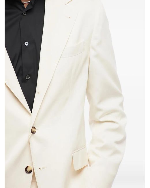 Brunello Cucinelli Natural Single-Breasted Silk Blazer for men