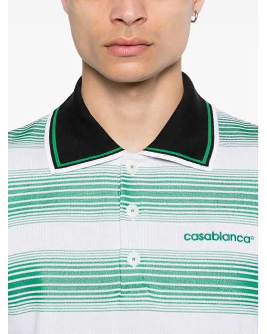 Casablancabrand Green Logo-embroidered Striped Polo Shirt for men