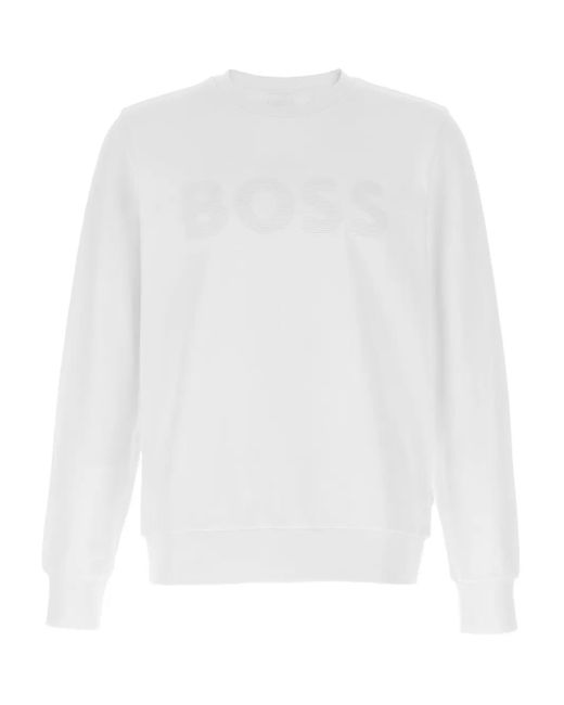 Boss White Logo-Embellished Sweatshirt for men