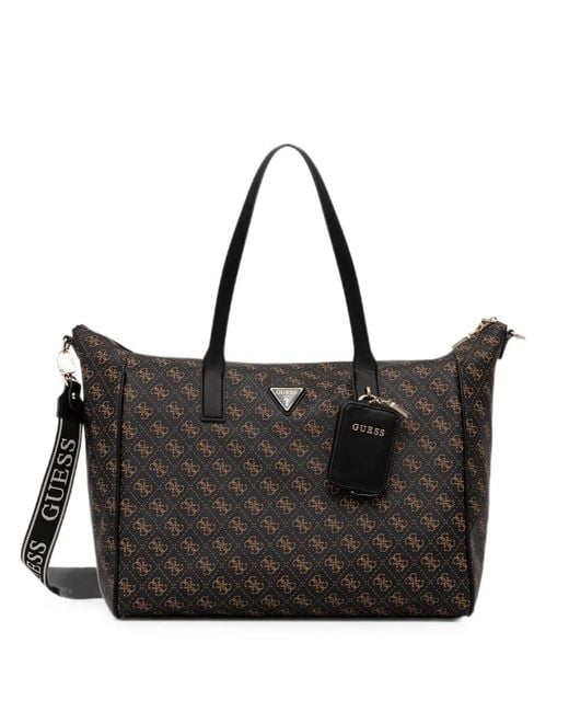 Guess Black Large Latona Monogram-Pattern Tote Bag
