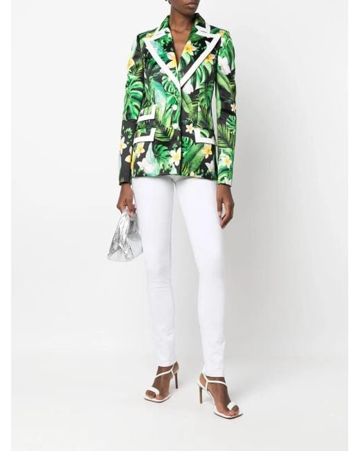 Philipp Plein Green Floral-Print Single-Breasted Blazer