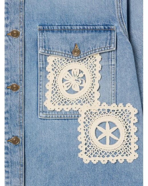 Alanui Blue Island's Diary Denim Overshirt