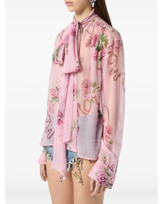 Blumarine Pink Bluse mit Blumen-Print