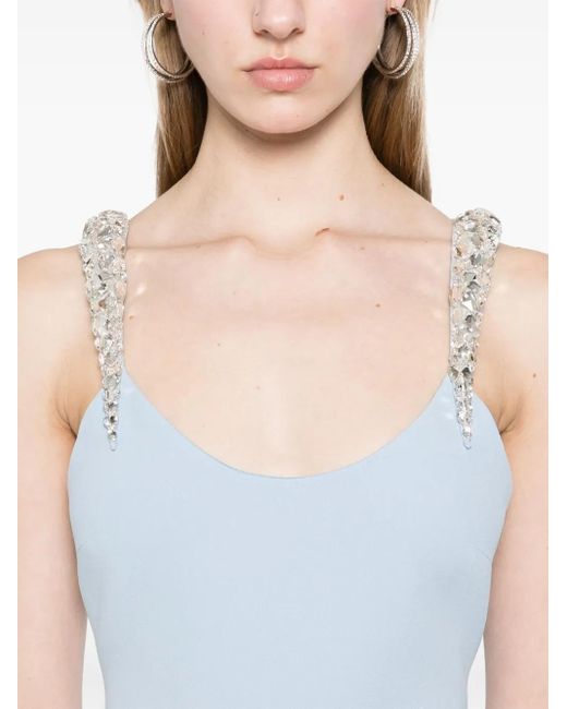 David Koma Blue Crystal Claw-embroidered Flounce Dress