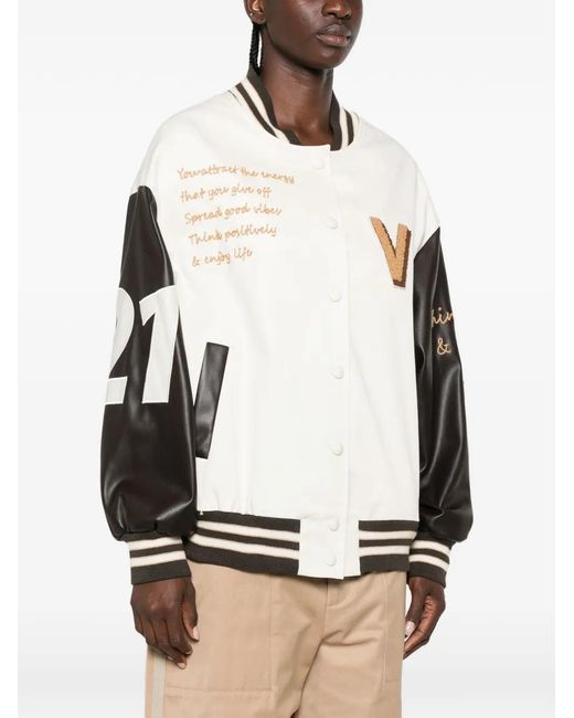 ViCOLO Natural Patch-Detail Varsity Jacket