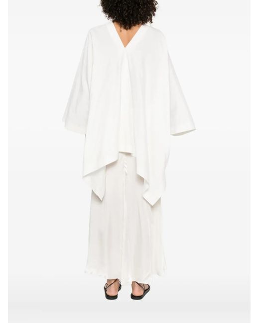 The Row White V-Neck Asymmetric Top
