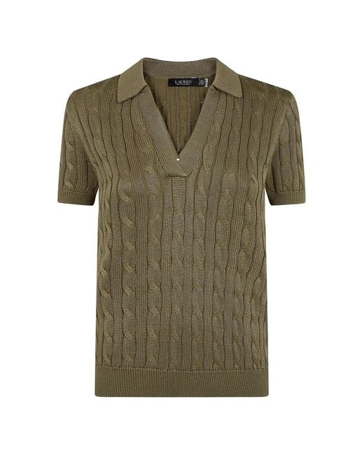 Ralph Lauren Green Cable-Knit Polo Top