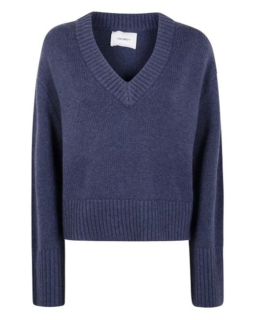 Lisa Yang Blue V-Neck Cashmere Sweater