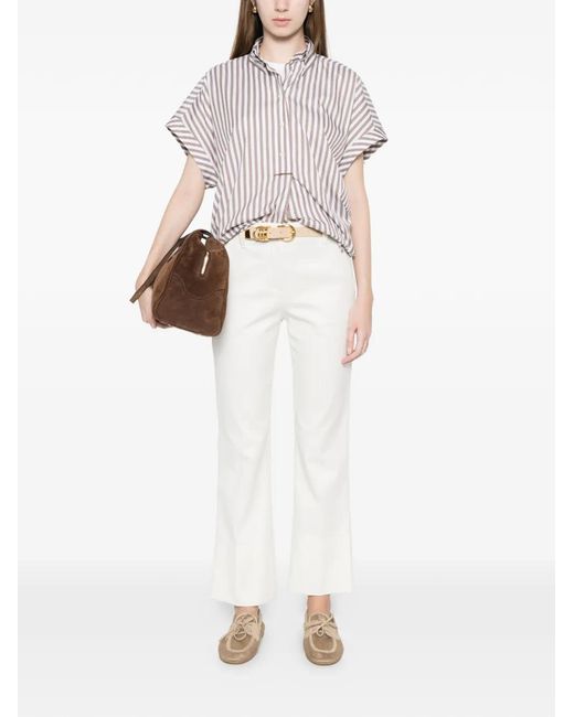 Brunello Cucinelli White Striped Buttoned Blouse
