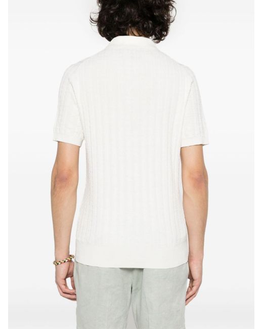 Canali White Knitted Cotton Polo Shirt for men