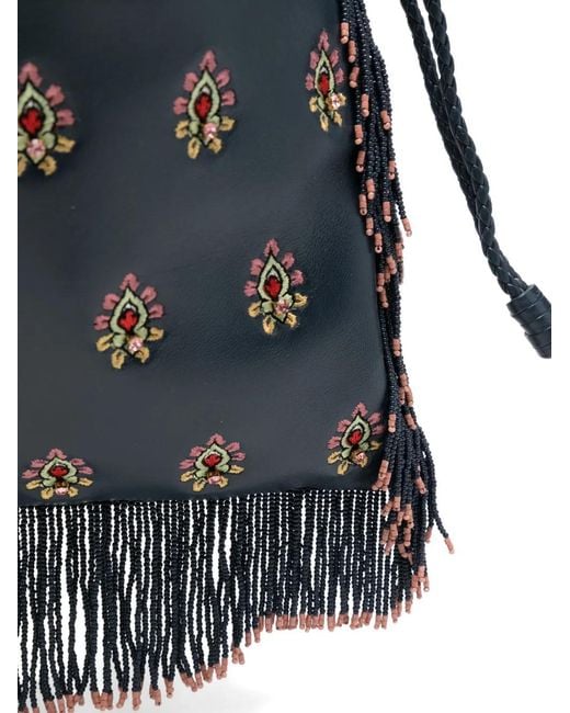 Etro Black Medium Kalispera Beaded Bucket Bag