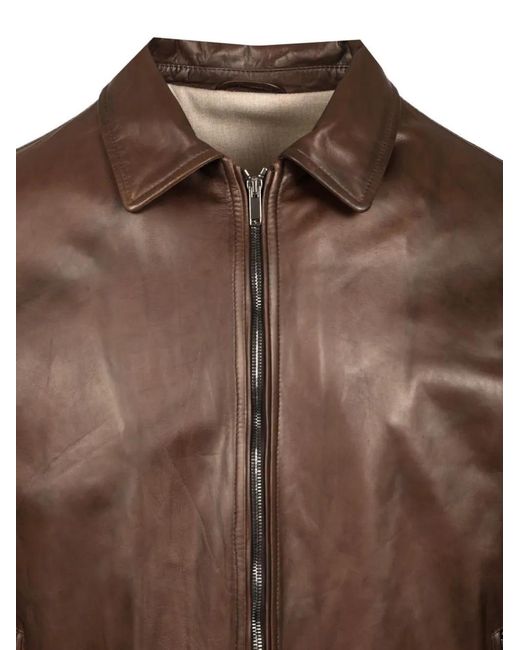 Al Duca D'aosta Brown Ribbed-Trim Leather Jacket for men
