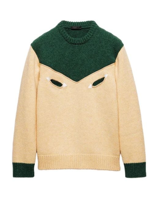 Prada Creme- Und Smaragdgrüner Wollpullover in Green für Herren