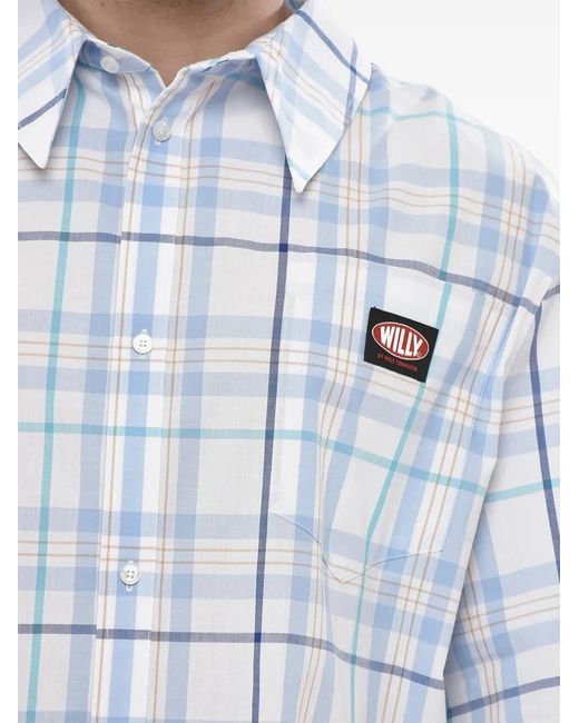 Willy Chavarria White Logo-Patch Checked Shirt for men
