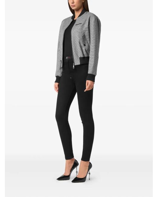 Philipp Plein Gray Cropped Bomber Jacket