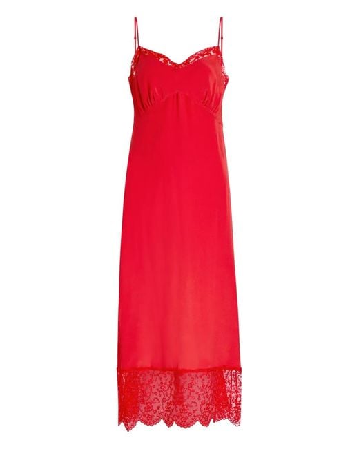 Simone Rocha Red Lace-Trim Midi Slip Dress