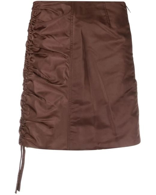 Ganni Brown Gathered Mini Skirt