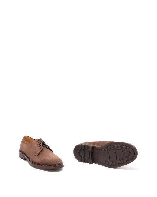 Brunello Cucinelli Brown Suede Derby Shoes for men