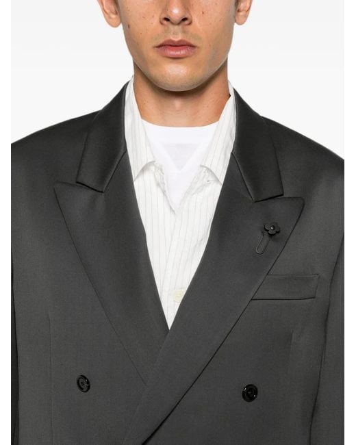 Lardini Black Double-Breasted Peak-Lapel Blazer for men