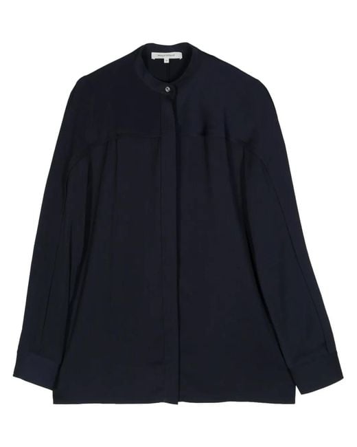 Maison Kitsuné Blue Pleat-Detail Collarless Shirt
