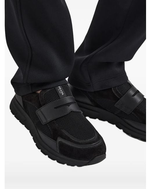 Prada Black Prax Mesh Fabric And Leather Loafers for men