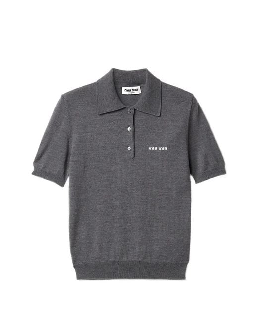 Miu Miu Gray Wool Knit Polo Shirt